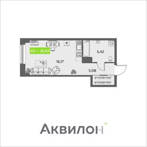 Студия квартира, вторичка, 27м2, 3/16 этаж
