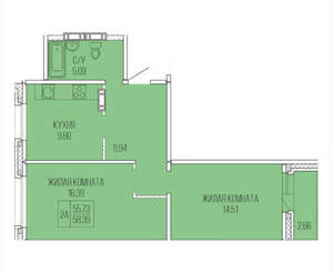2-к квартира, вторичка, 42м2, 1/9 этаж