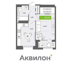 1-к квартира, вторичка, 35м2, 11/16 этаж