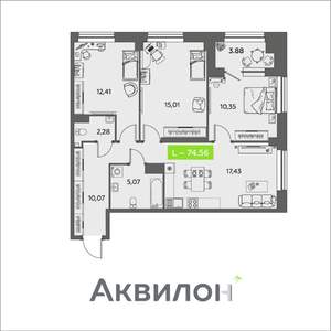 3-к квартира, вторичка, 75м2, 3/16 этаж