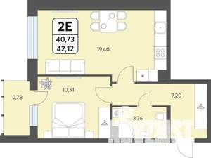 2-к квартира, строящийся дом, 42м2, 5/12 этаж
