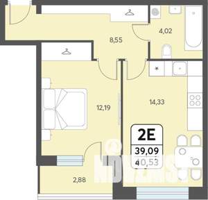 2-к квартира, строящийся дом, 41м2, 1/12 этаж