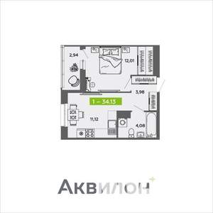 1-к квартира, вторичка, 34м2, 6/16 этаж