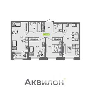 3-к квартира, вторичка, 74м2, 2/16 этаж