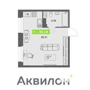 Студия квартира, вторичка, 30м2, 15/32 этаж