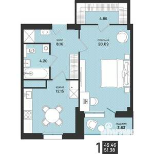 1-к квартира, вторичка, 51м2, 10/16 этаж