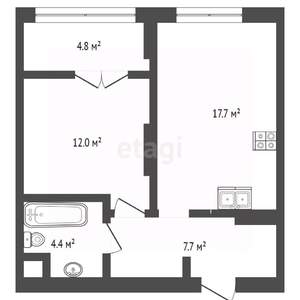 2-к квартира, сданный дом, 42м2, 9/15 этаж