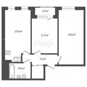 2-к квартира, вторичка, 63м2, 7/16 этаж