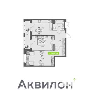 2-к квартира, строящийся дом, 63м2, 4/8 этаж