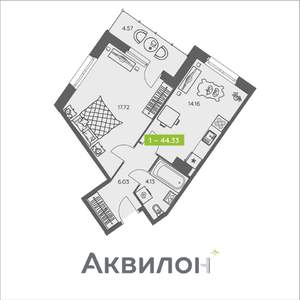 1-к квартира, вторичка, 44м2, 7/8 этаж