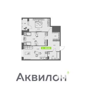 2-к квартира, вторичка, 63м2, 7/8 этаж