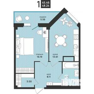 1-к квартира, вторичка, 48м2, 4/13 этаж