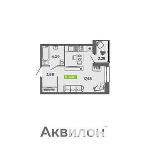 Студия квартира, вторичка, 27м2, 2/16 этаж