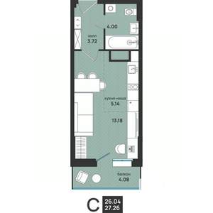 Студия квартира, вторичка, 27м2, 3/13 этаж