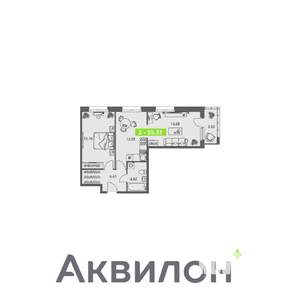 2-к квартира, строящийся дом, 55м2, 1/8 этаж