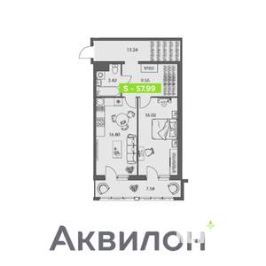 1-к квартира, вторичка, 58м2, 7/8 этаж