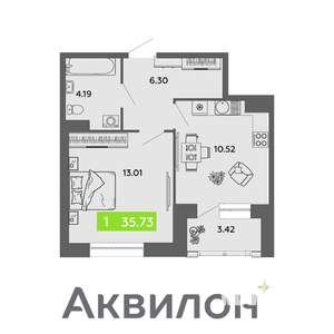 1-к квартира, вторичка, 36м2, 11/16 этаж