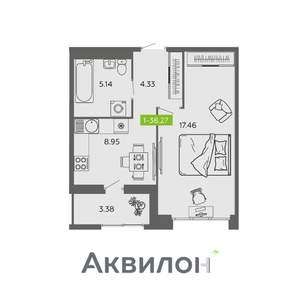 1-к квартира, вторичка, 38м2, 1/16 этаж