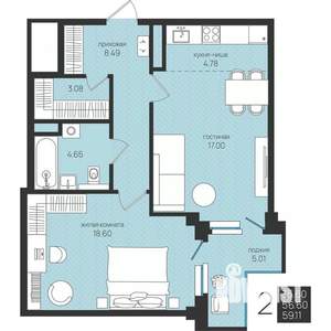 2-к квартира, строящийся дом, 59м2, 12/16 этаж