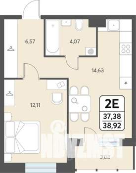 2-к квартира, строящийся дом, 39м2, 2/12 этаж