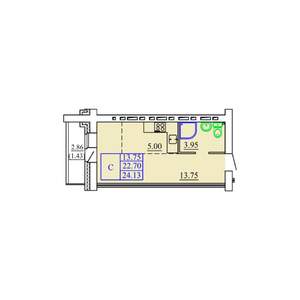 Студия квартира, строящийся дом, 24м2, 6/9 этаж