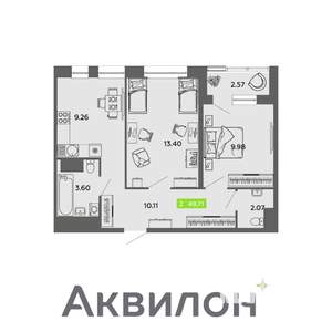 2-к квартира, вторичка, 50м2, 10/16 этаж