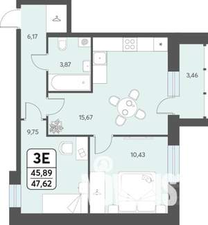 3-к квартира, строящийся дом, 48м2, 2/12 этаж