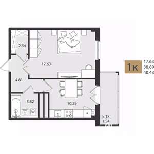1-к квартира, вторичка, 40м2, 16/16 этаж
