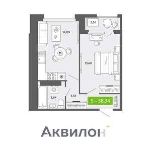 1-к квартира, вторичка, 38м2, 16/16 этаж