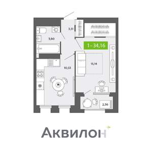 1-к квартира, вторичка, 34м2, 12/16 этаж