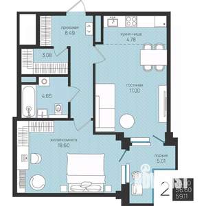 2-к квартира, строящийся дом, 59м2, 3/16 этаж