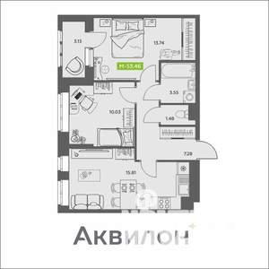 2-к квартира, вторичка, 53м2, 9/16 этаж