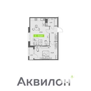 1-к квартира, вторичка, 52м2, 1/11 этаж