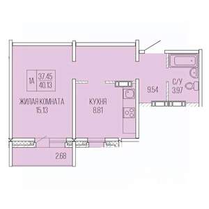 1-к квартира, вторичка, 40м2, 5/9 этаж