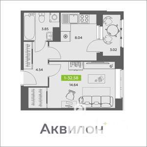 1-к квартира, вторичка, 33м2, 10/16 этаж