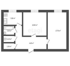 2-к квартира, вторичка, 44м2, 1/5 этаж