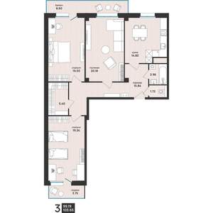 3-к квартира, вторичка, 104м2, 2/16 этаж