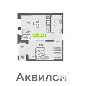 1-к квартира, вторичка, 42м2, 1/16 этаж