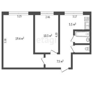 2-к квартира, вторичка, 46м2, 1/9 этаж