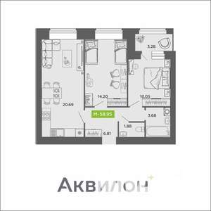2-к квартира, вторичка, 59м2, 5/11 этаж