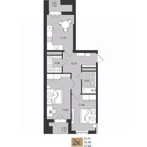 2-к квартира, вторичка, 58м2, 3/16 этаж