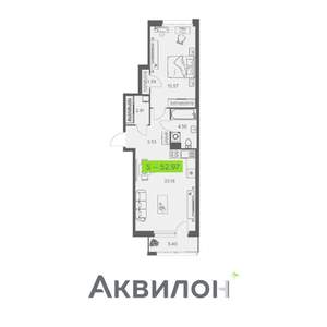 1-к квартира, вторичка, 53м2, 9/11 этаж