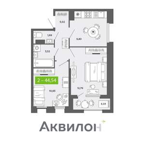 2-к квартира, сданный дом, 45м2, 14/16 этаж