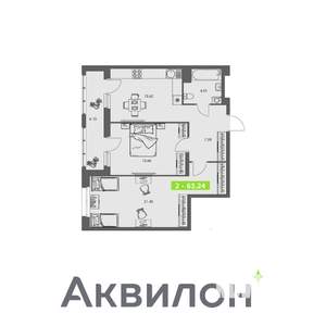 2-к квартира, вторичка, 63м2, 6/8 этаж