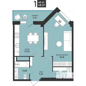 1-к квартира, вторичка, 48м2, 7/13 этаж