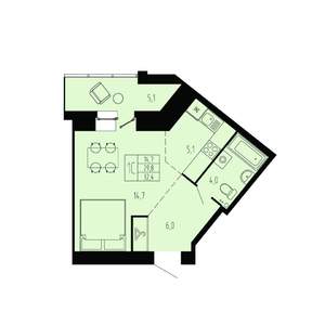 1-к квартира, строящийся дом, 32м2, 2/9 этаж