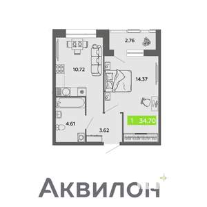 1-к квартира, вторичка, 35м2, 2/16 этаж