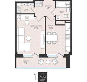 1-к квартира, строящийся дом, 40м2, 2/16 этаж