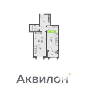 2-к квартира, строящийся дом, 53м2, 1/8 этаж