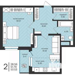 2-к квартира, вторичка, 54м2, 12/16 этаж